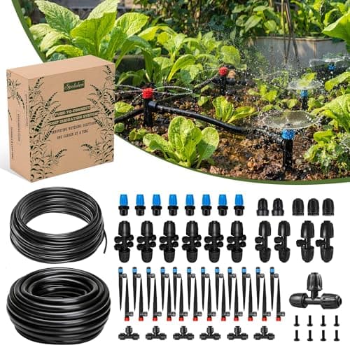 Spalolen Drip Irrigation System Push-to-Connect Garden Watering System Kit for Raised Beds, Expandable DIY Drip Irrigation Kit with 1/2" & 1/4" Tubing, Adjustable Emitters, Leak-Proof Connectors