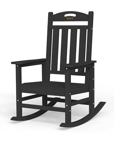 SUUNYN Oversized Outdoor Rocking Chair, High Back Porch Rocker Chair, HDPE All Weather Resistant Rocking Chairs for Patio, 380lbs Weight Capacity, Black