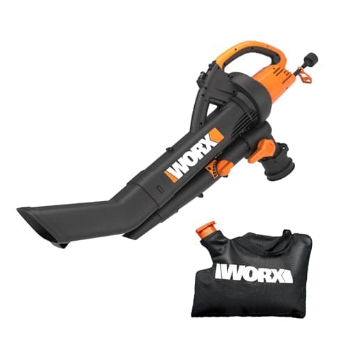 WORX Trivac 3 in 1 Electric Leaf Blower for Lawn Care, Leaf Vacuum with 350 CFM & 210 MPH, Leaf Mulcher with Metal Impeller, WG505