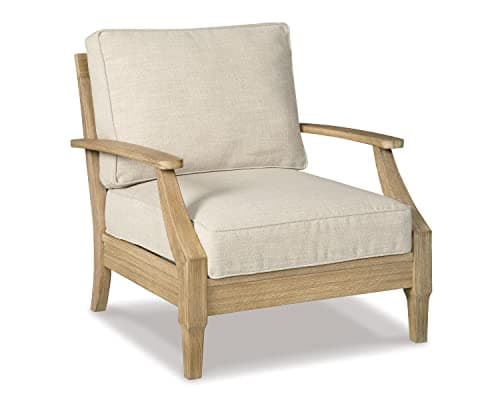 Signature Design by Ashley Clare View Outdoor Lounge Chair, All-weather Foam Cushion, Protective Finish, Eucalyptus Wood , 30" W x 35" D x 32" H, Beige