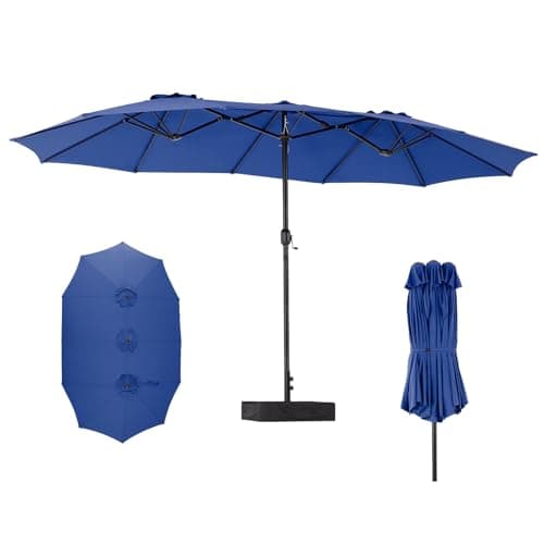 DUMOS 15FT Large Patio Umbrella with Base Included, Rectangle Table Umbrella Outdoor Patio, Outside Umbrellas for Deck, Market, Backyard, Blue