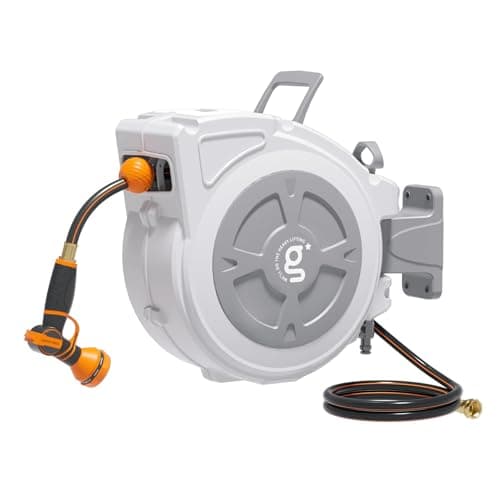 Giraffe Tools Retractable Garden Hose Reel 1/2 Inch x 100 ft, Super Heavy Duty, Any Length Lock, Slow Return System, Wall Mounted and 180 Deg Swivel Metal Bracket