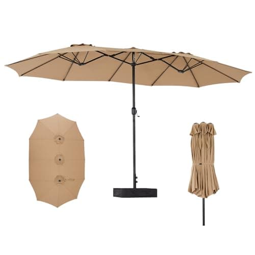 DUMOS 15FT Large Patio Umbrella with Base Included, Rectangle Table Umbrella Outdoor Patio, Outside Umbrellas for Deck, Market, Backyard, khaki
