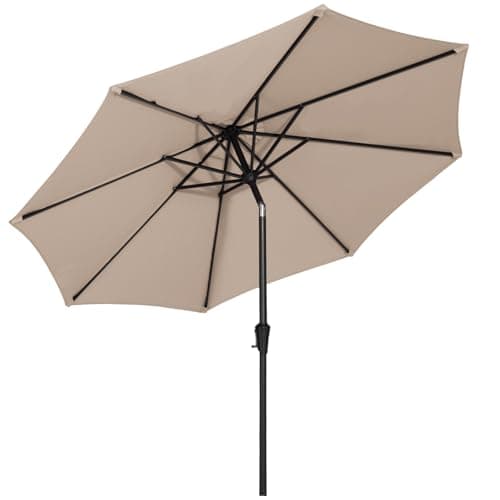 MEWAY 9ft Patio Umbrella Outdoor Table Umbrellas with Push Button Tilt and Crank, Market Umbrella 8 Sturdy Ribs for Deck, Garden, Pool and Backyard, Beige