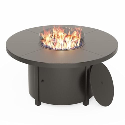 Kullavik 48" Round Propane Fire Pit Table,55000 BTU Auto-Ignitiongas Gas Fire Table with Fire Glass and Lid,Waterproof Cover and Blue Glass Stone for Patio,Balcony,Garden