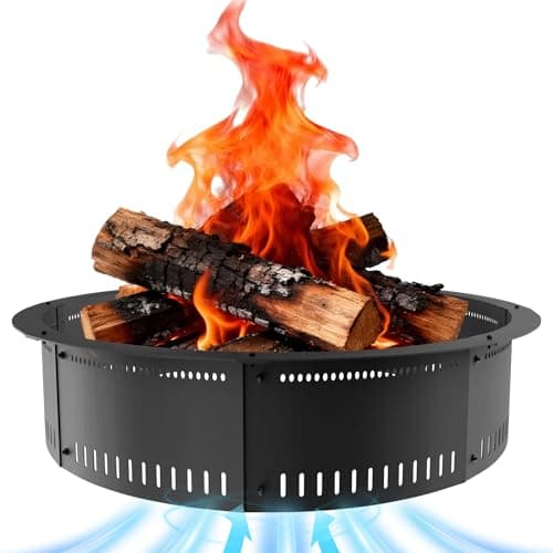 Smokeless Fire Pit Ring Insert - 60 Inch Outdoor Fire Pit Liner with Airflow Design for Efficient Burning, Durable Steel Construction, for Outdoor Camping