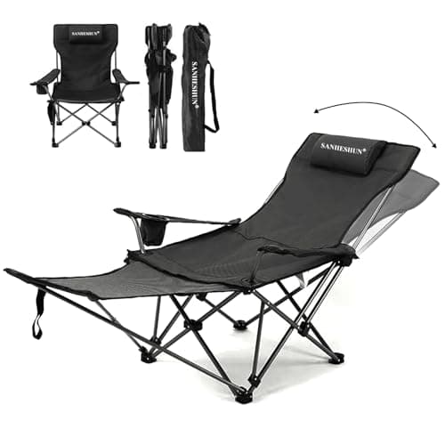 sanheshun Zero Gravity Chair, Reclining Camping Chair with Padded Pillow, Cup Holder, Storage Pocket & Carry Bag, 4-in-1 Portable Camping Recliner for Outdoor, Beach, Garden, and Backyard - Black