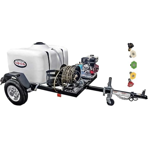 SIMPSON Cleaning Trailer-Mounted 3800 PSI Gas Pressure Washer, 3.5 GPM Gas Power Washer, Honda Engine, Cold Water, 150-Gallon Water Tank, 100-ft. Hose, 49-State