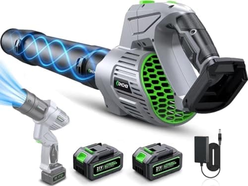 Comchoi Electric Leaf Blower Cordless, 680 CFM 5 Speed Mode, 2 Batteries & Charger, Handheld Cordless Leaf Blowers for Lawn Care