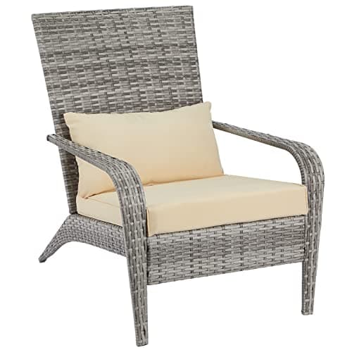 AECOJOY Outdoor Dining Chairs, Outdoor Patio Adirondack Rattan Chair with Cushion and Pillow for Garden,Backyard,Porch, Grey