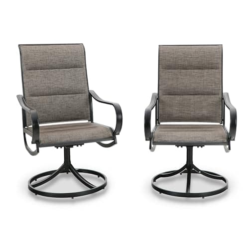 PHI VILLA Outdoor Swivel Patio Dining Chairs Set of 2, All Weather Patio Chair with Padded Textilene & Metal Frame for Outdoor Poolside Lawn Garden, Brown