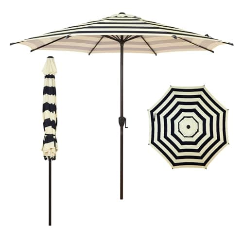 Abba Patio 9FT Lyon Outdoor Patio Umbrella Outdoor Table Umbrella with Push Button Tilt and Crank Market Umbrella 8 Sturdy Ribs UV Protection Waterproof for Garden Deck Backyard Pool, Black & Ivory