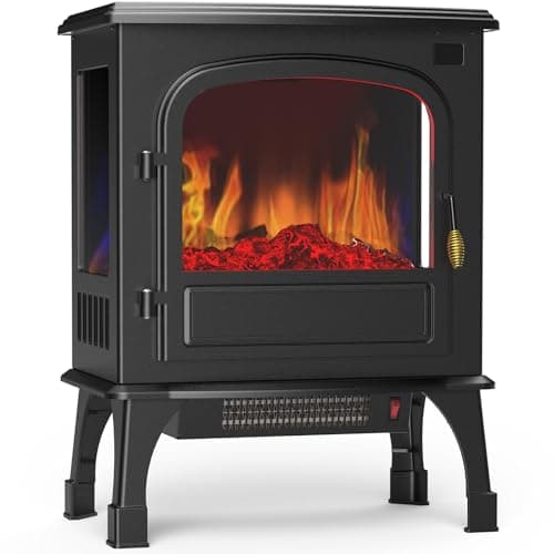 Sweetcrispy Freestanding Electric Fireplace Heater, 26” Indoor Fireplace with 3D Flame Effect, Overheating Safe Design, Energy Saving Space Heater with 12H Timer&Remote for Living Room, Bedroom, Black
