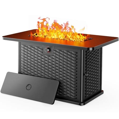 Ciays 43-Inch Rectangular Propane Fire Pit Table - 60,000 BTU, CSA-Certified 2-in-1 Design, 304 Stainless Steel H-Burner, Included Cover & Lava Rocks - Ideal for Gatherings & Parties