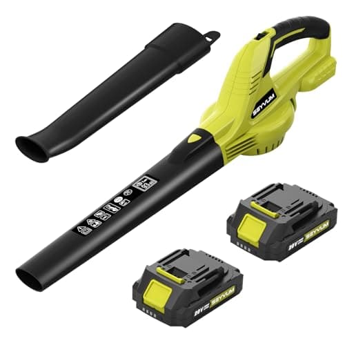 SEYVUM Leaf Blower, 20V Cordless Blower with 2 x 2.0Ah Battery, Electric Leaf Blowers for Lawn Care, 320 CFM 150 MPH Battery Powered Leaf Blower, for Patio, Garden Cleaning, Fast Charger, Lemon Green