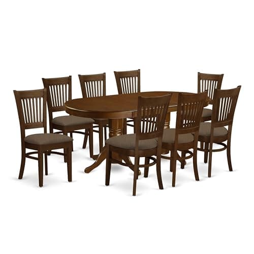 East West Furniture VANC9-ESP-C 9 Piece Modern Dining Table Set Includes an Oval Wooden Table with Butterfly Leaf and 8 Linen Fabric Upholstered Dining Chairs, 40x76 Inch, Espresso