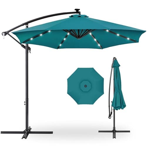 Best Choice Products 10ft Solar LED Offset Cantilever Hanging Market Patio Umbrella, 8 Sturdy Ribs, Easy Adjustment - Cerulean