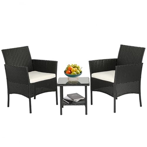 FDW Wicker Outdoor Furniture Patio Furniture Set of 3 Rattan Patio Chairs Outdoor Chairs Patio Conversation Set with Coffee Table for Yard Backyard Lawn Porch Poolside Balcony,Black