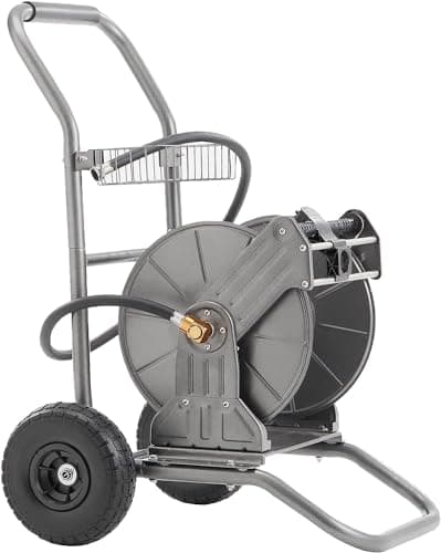 Giraffe Tools Garden Hose Reel Cart with Wheels, Heavy Duty Metal Water Hose Reel Cart, 200 ft of 1/2 Capacity, Mobile Hose Reel Cart for Outside