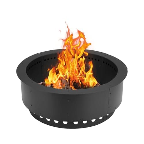 BPS Metal Fire Pit Ring, 37 Inch Outer/30 Inch Inner Smokeless Double-Layer Outdoor Firepit Insert for Backyard Wood Burning, Campfire