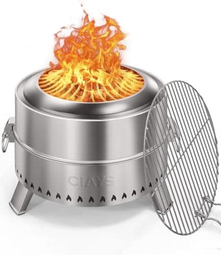 HGD 20 Inch Smokeless Firepit with Grill, Portable Wood Burning Fire Pit for Camping & Backyard, Stainless Steel Outdoor Fireplace with Travel Bag, Easy Setup & Compact Storage - Foldable Design