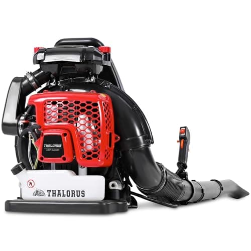 Thalorus 63CC Gas Backpack Leaf Blower, 2-Stroke, 665 CFM, 205 MPH, Variable Speed & Cruise Control, Ergonomic Harness, Reduced Emissions, for Fast Yard Cleanup (Red)