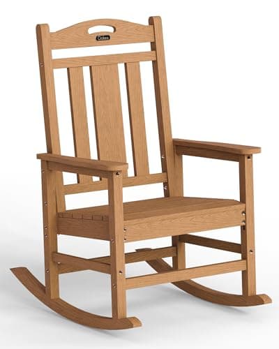 Ciokea Oversized Outdoor Rocking Chair, 380lbs Heavy-Duty Large Patio Rocker, Weather Resistant & Anti-Fade Porch Chair, High Back Cozy Rocking Chair for Outside, Fire Pit, Deck, Garden, Teak