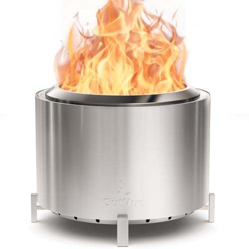 OutVue 27 inch Stainless Steel Smokeless Fire Pit, Outdoor Smokeless Firepit, Wood Burning Fire Pits for Camping, Bonfire, Low Smoke Firepit for Outside (Vertical Hole)