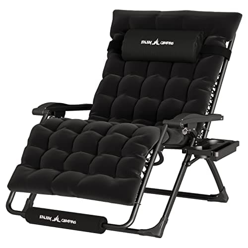 UDPATIO Oversized Zero Gravity Chair 33In XXL Patio Reclining Chair with Cushion, Outdoor Folding Recliner with Pillows|Cup Holder|Foot Rest|Padded Headrest, Black, Support 500LB