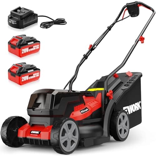 EWORK 40V Electric Lawn Mower Cordless, 14" Electric Push Mower with 2x4.0Ah Batteries & Charger, 3800RPM Motor, 6-Height Adjustment, 21Lbs Lightweight Battery Powered Lawnmower for Garden, Small Yard