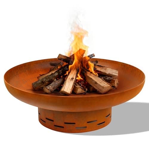 KOL Fire Pit for Outside Wood Burning, 27.5 Inch Round Firepit Bowl Outdoor and Patio, Heavy-Duty Steel Bonfire Pit Oxidized Finish, Free-Standing, Camping Backyard Terrace