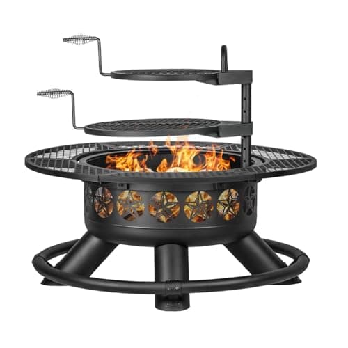 Verdeluxe 47 Inch Outdoor Fire Pit with 2 Grills, Extra Large BBQ Firepits for Outside, Metal Round Fire pits with Lid&Fire Poker,3 in 1 Wood Burning Outdoor Fireplaces for Backyard,Patio,Bonfire