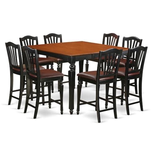 Furnifact 9-Piece Square Dining Set – Counter Height Dining Table for 8, Solid Wood 8-Seater Dining Table with Chairs, Ideal for Large Gatherings