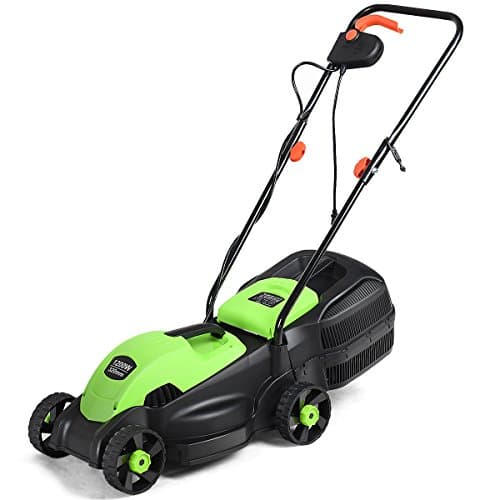Goplus Lawn Mower, 13 Inch 2-in-1 Electric Lawn Mower with Grass Collection Bag, Folding Handle, Adjustable Cutting Height, Corded Push Lawn Mowers for Garden Yard, 12 Amp (Green)