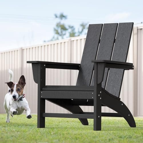 POLYDUN Modern Adirondack Chair, HDPE Plastic Patio Chairs for All Weather, Fire Pit Chair, Outdoor Lawn Chairs for Deck, Porch, Backyard, Garden, Black