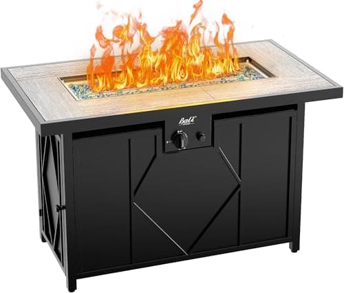 BALI OUTDOORS 42 inch Propane Fire Pit Patio Outdoor Fire Pit Table Large Black Firepits for Outside Rectangular
