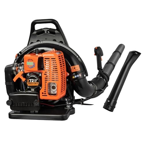 PROYAMA 72CC Gas Backpack Leaf Blower, 2-Cycle 880CFM 275MPH Gas Powered Engine, 2 in 1 Nozzle Low Vibration and Ergonomic Design with Cruise Control for Outdoor GardenYard Cleaning and Snow Removal