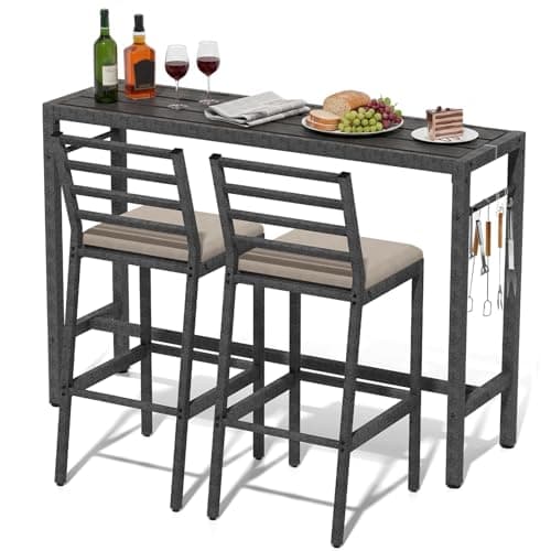 3Pcs Outdoor Patio Bar Set, 55" Rectangular High Top Table and Chairs Set