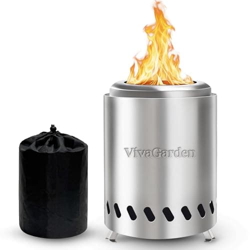 Tabletop Fire Pit Low Smoke Burning, VivaGarden Smokeless Firepit Outdoor & Patio, Safe Burning Portable Mini Table Top Firepit with Carry Bag, Silver (7.8 x 5.6 inch)