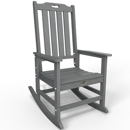THOEOE Oversized Rocking Chair, Outdoor Rocking Chair for Adults, All Weather Resistant Porch Rocker for Lawn Garden, Grey
