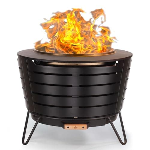 TIKI Patio Smokeless Outdoor Fire Pit, 25-Inch Wood-Burning Bonfire with Removable Ash Pan, Stand, and Weather-Resistant Cover