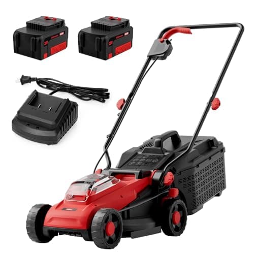 MZK 20V 13" Electric Lawn Mower, Brushless Cordless Lawn Mower with 4-Position Height Adjustment, Walk-Behind Push Mowers with 8 Gallon Grass Bag, 2 x 4.0Ah Batteries & Charger Included, LM13B8, Red