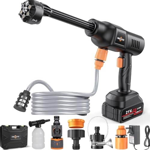 OMGEXTRD Cordless Pressure Washer, 1100PSI Portable Power Washer with 3.0Ah Battery, 1.8Max GPM Cordless Power Washer Battery Operated with 6-in-1 Nozzle, Foam Pot,17ft Hose, suit for Car/Floor/Garden