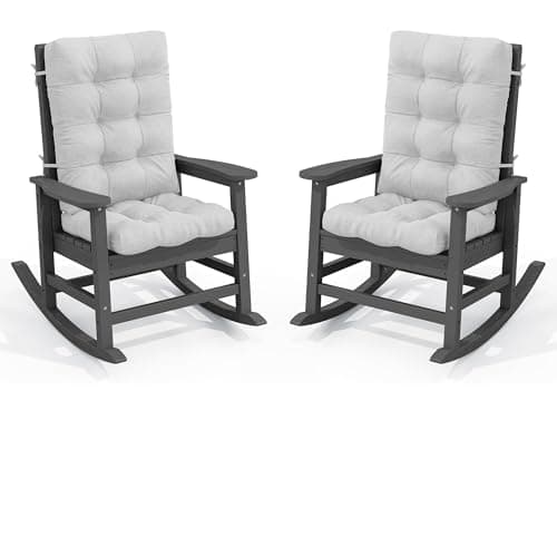 SERWALL Oversized Outdoor Rocking Chair Set of 2, HDPE Rocker for Adults, Patio Rocking Chairs for Porch, Grey