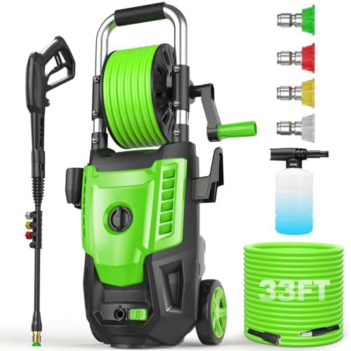 5000PSI Pressure Washer- High Power Washer with 33FT Hose, 4 Nozzles and Foam Cannon, for Home, Cars, Fences, Patio (Green)