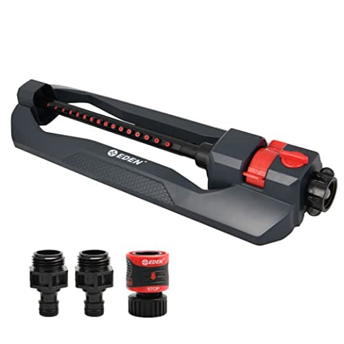 Eden 94105 Weighted Oscillating Sprinkler | Covers Up to 3,600 sq. ft., 16 Precision Nozzles, 16 Precision Nozzles, Adjustable Range, Flow Control, Turbo Drive Motor, Quick Connect Bundle