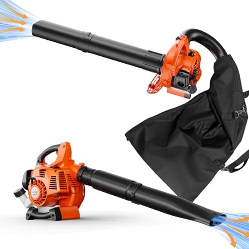 3-in-1 Leaf Vacuum with Bag and Leaf Mulcher, Gas Leaf Blower – 25.4cc 180 MPH 432 CFM Handheld Blower, Gas Powered 2-Cycle Lightweight Lawn Care Tool