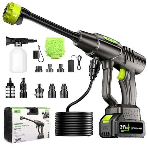 YKYI Cordless Pressure Washer Battery Powered, 30 Speed Level, 1200 PSI Portable Power Washer with 6-in-1 Nozzle, 24FT High-Elastic Hose, Handheld Pressure Washer for Car, Garden Cleaning (Gray)