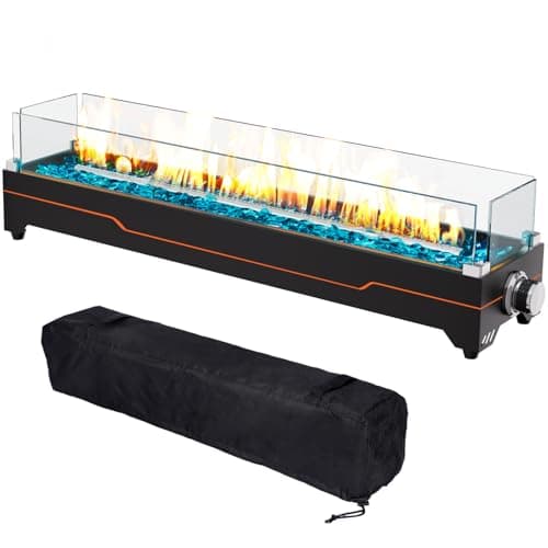 GRISUN 36" Table Top Propane Fire Pit, 50000 BTU Tabletop Gas Fire Pit, Tabletop Firepit for Patio, Outdoor Portable Fireplace, Rectangular Fire Bowl with Glass Wind Guard, Glass Beads & Cover