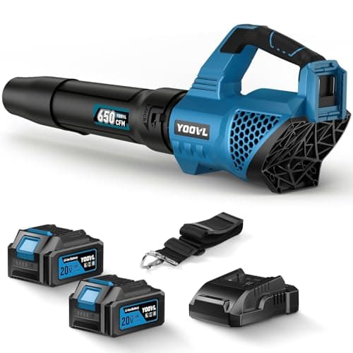 Leaf Blower Cordless, 650CFM Electric Leaf Blowers with 2 x 5.2Ah Batteries and Charger, 3 Speed Modes, 1 x Adjustable Shoulder Strap, Powerful Blowers for Lawn Care, Patio, Dust, Blowing Leaves